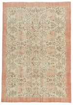 6x9 Ivory and Peach Turkish Overdyed Rug