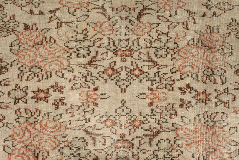 6x9 Ivory and Peach Turkish Overdyed Rug