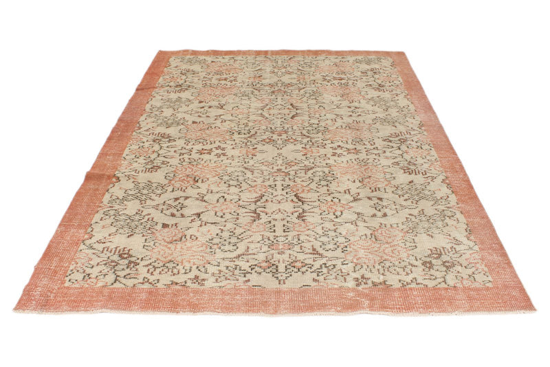 6x9 Ivory and Peach Turkish Overdyed Rug