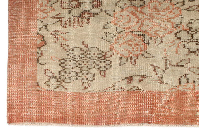 6x9 Ivory and Peach Turkish Overdyed Rug