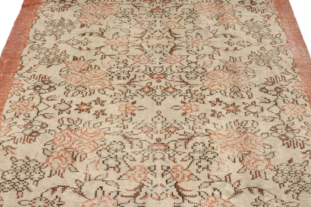 6x9 Ivory and Peach Turkish Overdyed Rug
