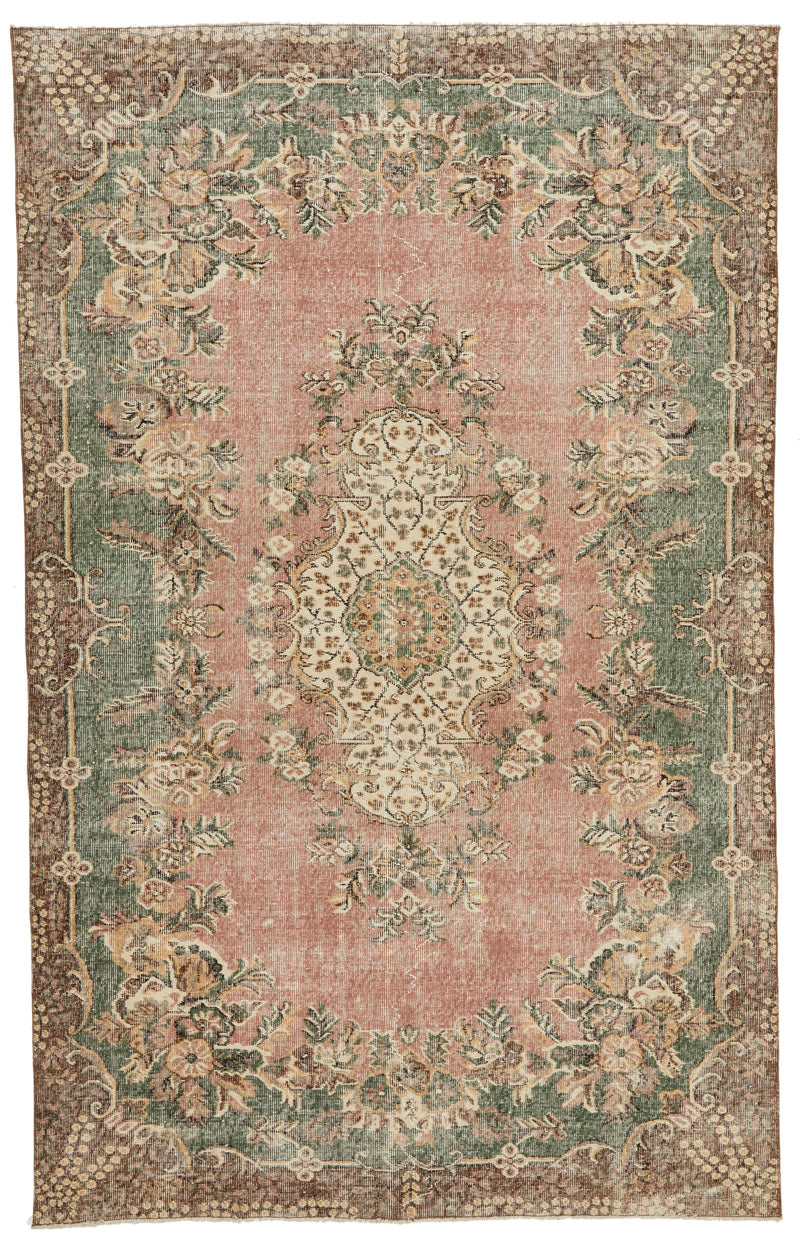 6x10 Rose and Multicolor Turkish Overdyed Rug