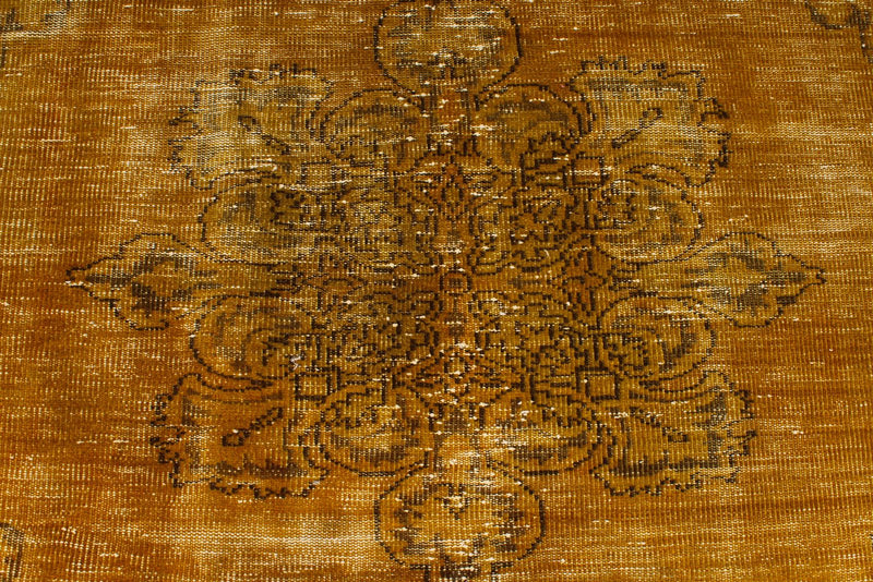 6x9 Mustard and Dark Rust Turkish Overdyed Rug