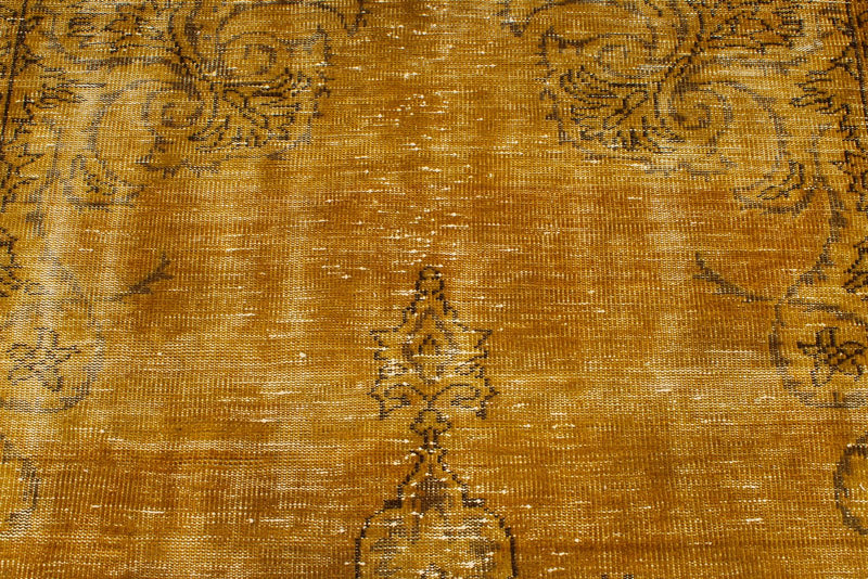 6x9 Mustard and Dark Rust Turkish Overdyed Rug