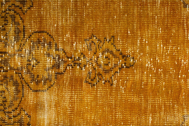 6x9 Mustard and Dark Rust Turkish Overdyed Rug