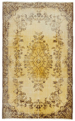 6x9 Yellow and Brown Turkish Overdyed Rug