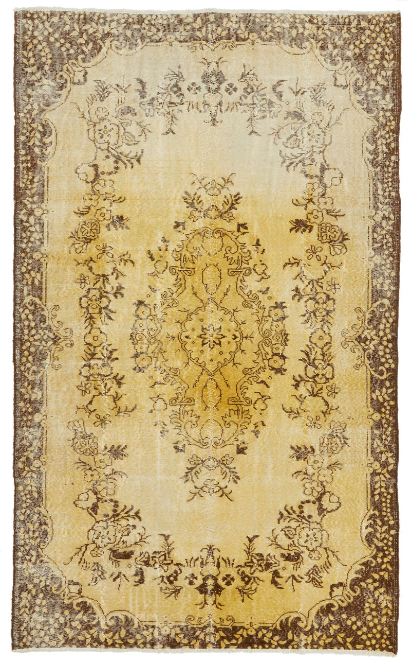 6x9 Yellow and Brown Turkish Overdyed Rug