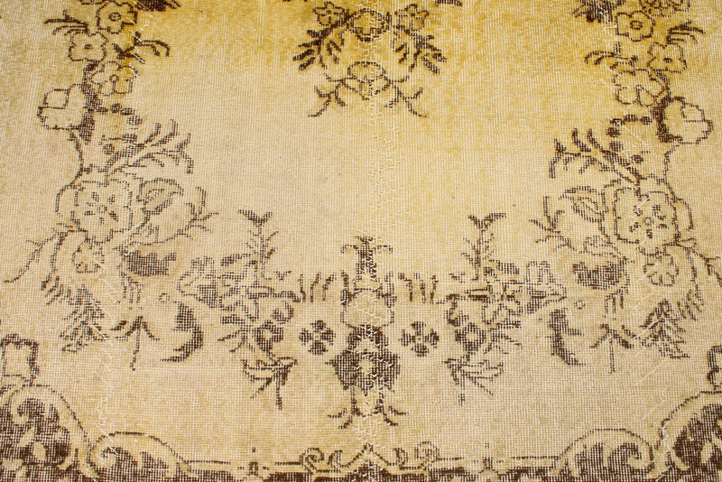 6x9 Yellow and Brown Turkish Overdyed Rug