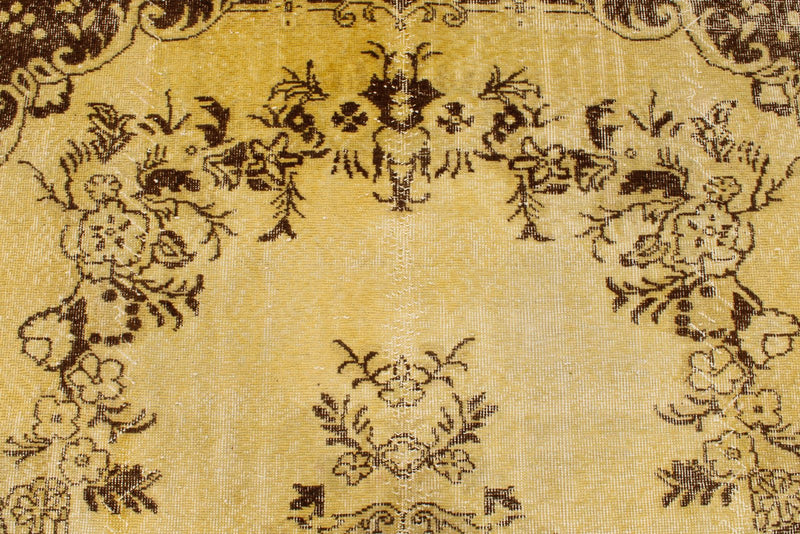 6x9 Yellow and Brown Turkish Overdyed Rug