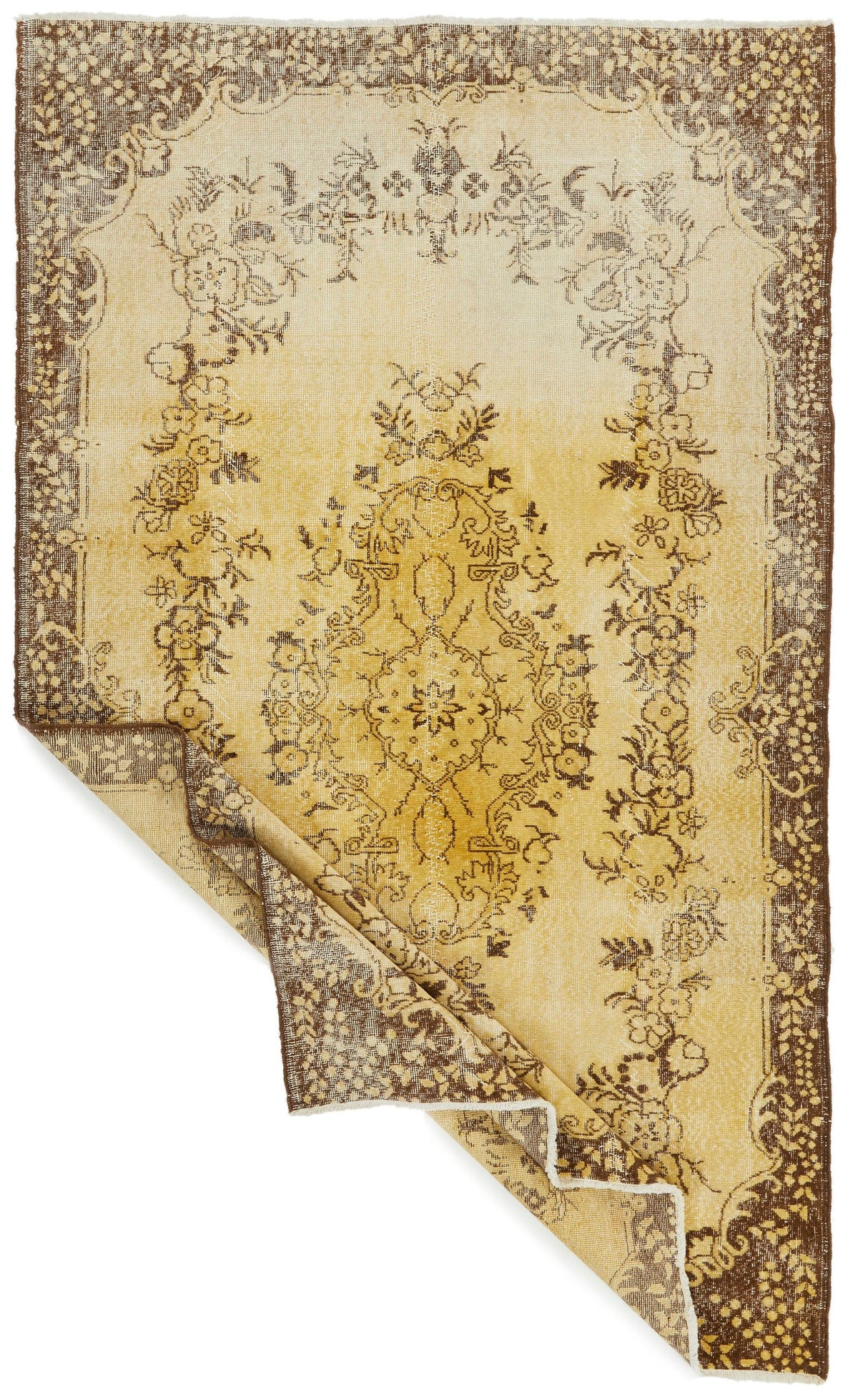 6x9 Yellow and Brown Turkish Overdyed Rug