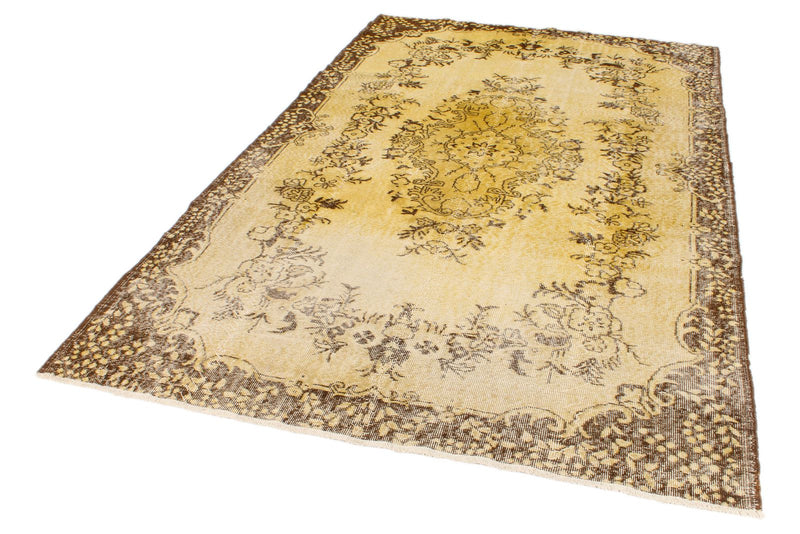 6x9 Yellow and Brown Turkish Overdyed Rug