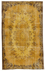 6x9 Mustard and Brown Turkish Overdyed Rug