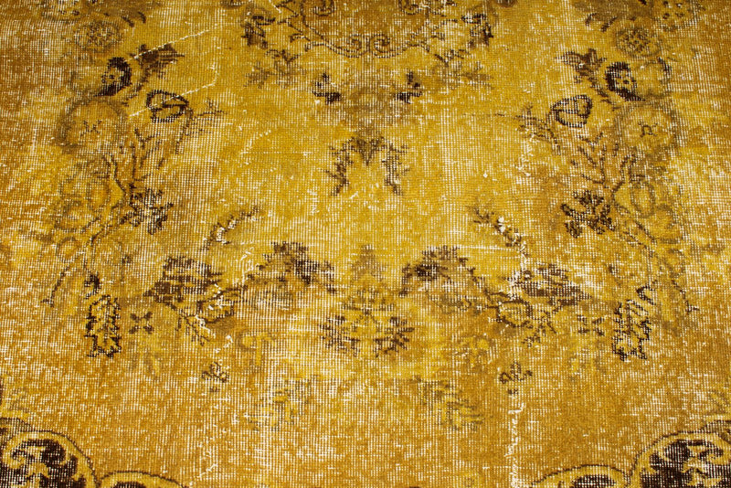 6x9 Mustard and Brown Turkish Overdyed Rug