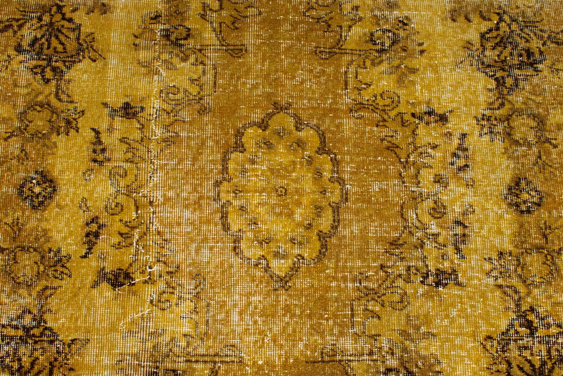 6x9 Mustard and Brown Turkish Overdyed Rug