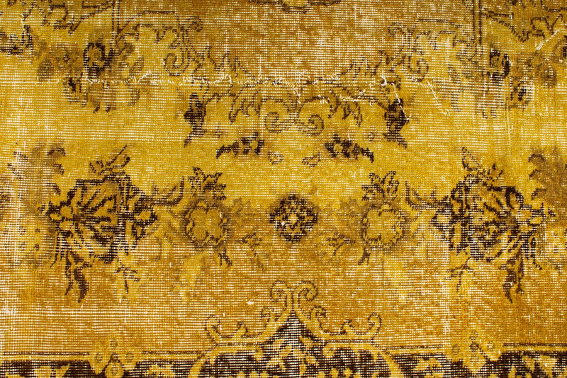 6x9 Mustard and Brown Turkish Overdyed Rug