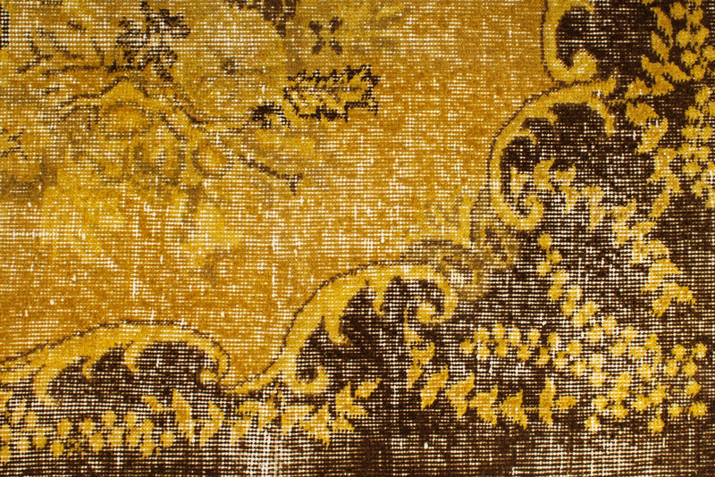 6x9 Mustard and Brown Turkish Overdyed Rug