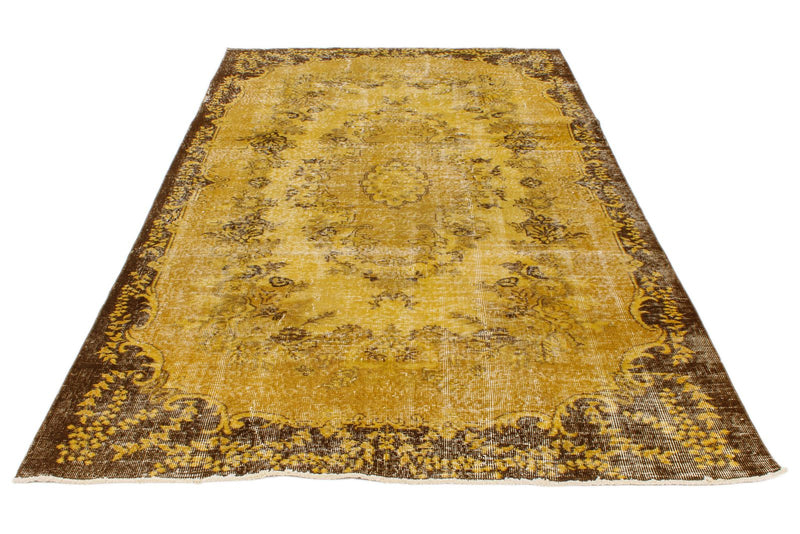 6x9 Mustard and Brown Turkish Overdyed Rug