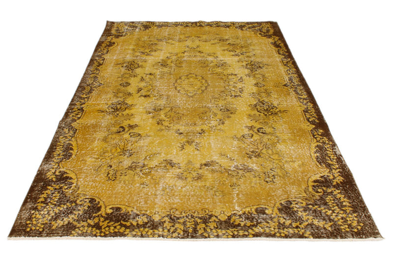 6x9 Mustard and Brown Turkish Overdyed Rug