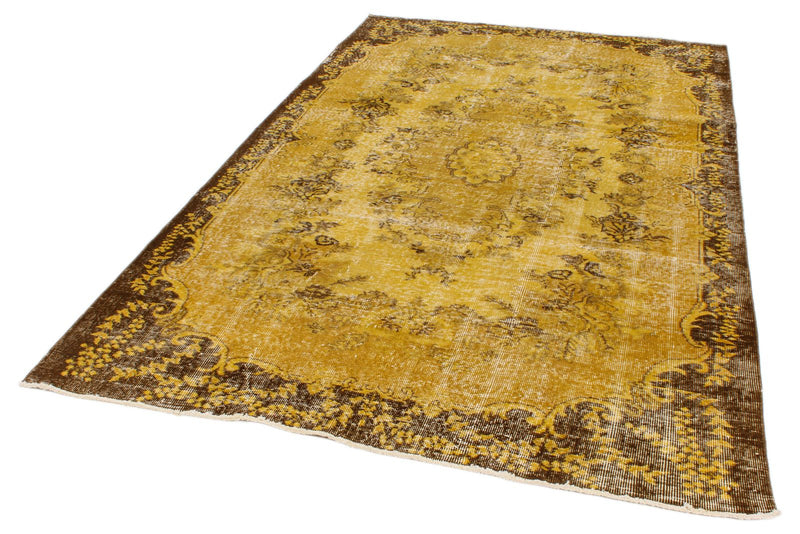 6x9 Mustard and Brown Turkish Overdyed Rug