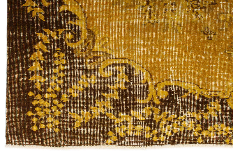 6x9 Mustard and Brown Turkish Overdyed Rug