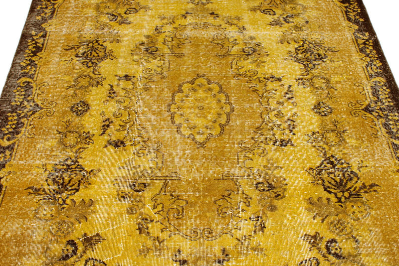 6x9 Mustard and Brown Turkish Overdyed Rug