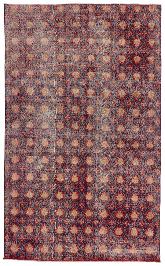 6x9 Dark Red and Multicolor Turkish Anatolian Rug