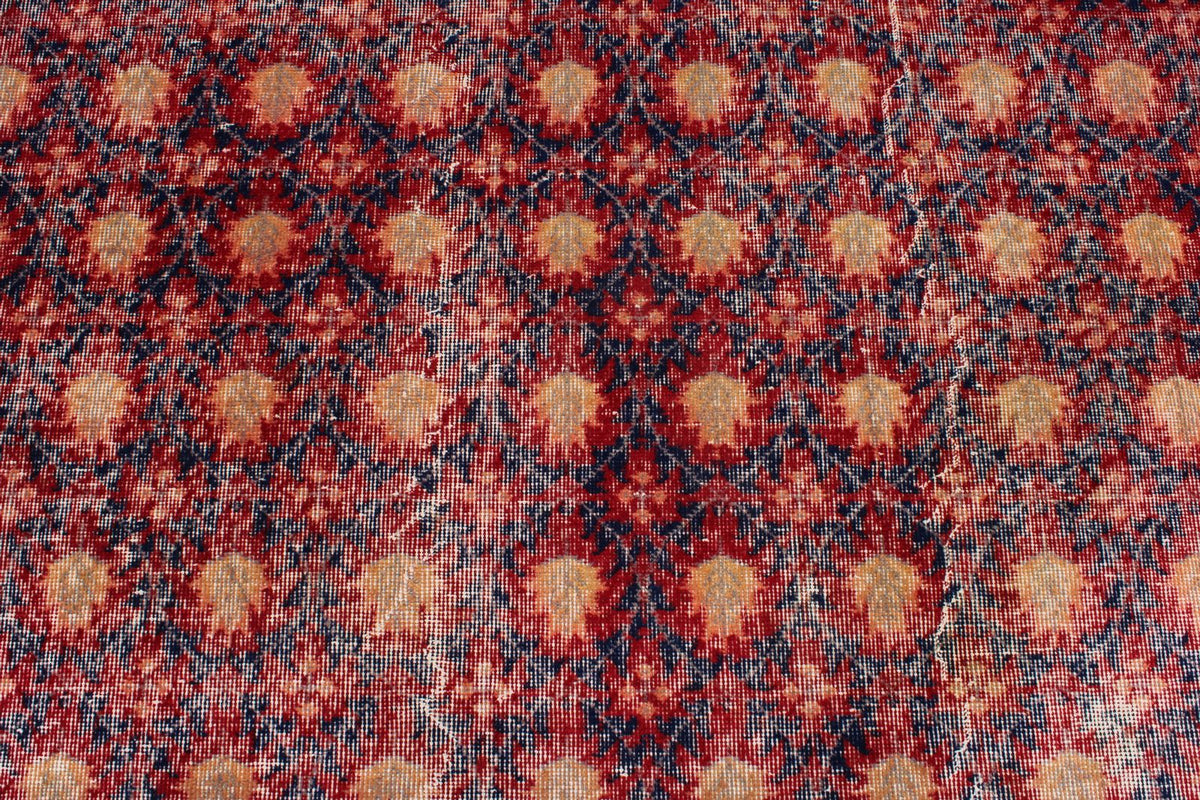 6x9 Dark Red and Multicolor Turkish Anatolian Rug