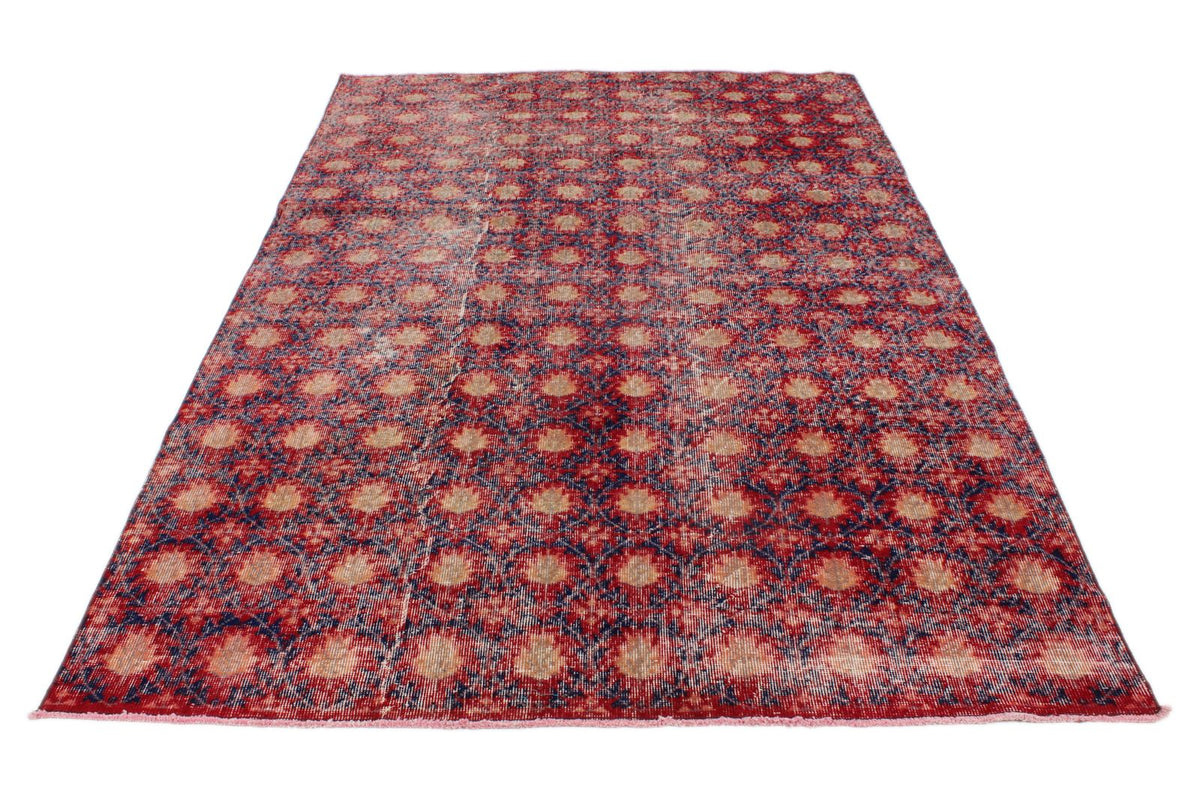 6x9 Dark Red and Multicolor Turkish Anatolian Rug