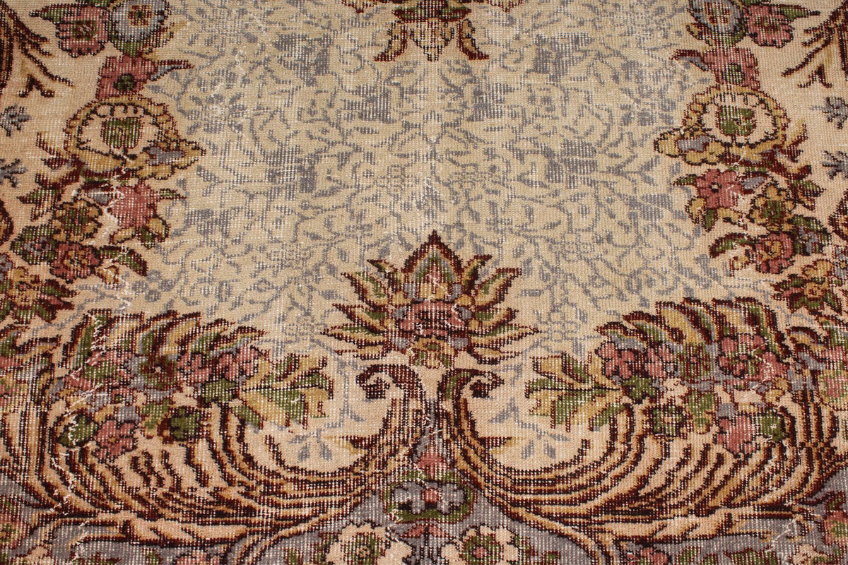 6x9 Ivory and Multicolor Anatolian Turkish Tribal Rug