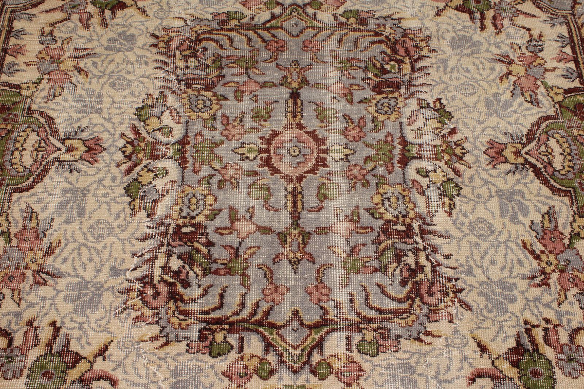 6x9 Ivory and Multicolor Anatolian Turkish Tribal Rug