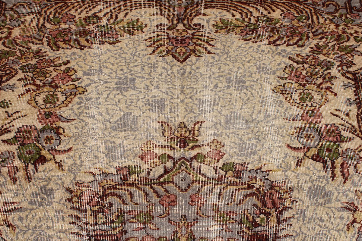 6x9 Ivory and Multicolor Anatolian Turkish Tribal Rug