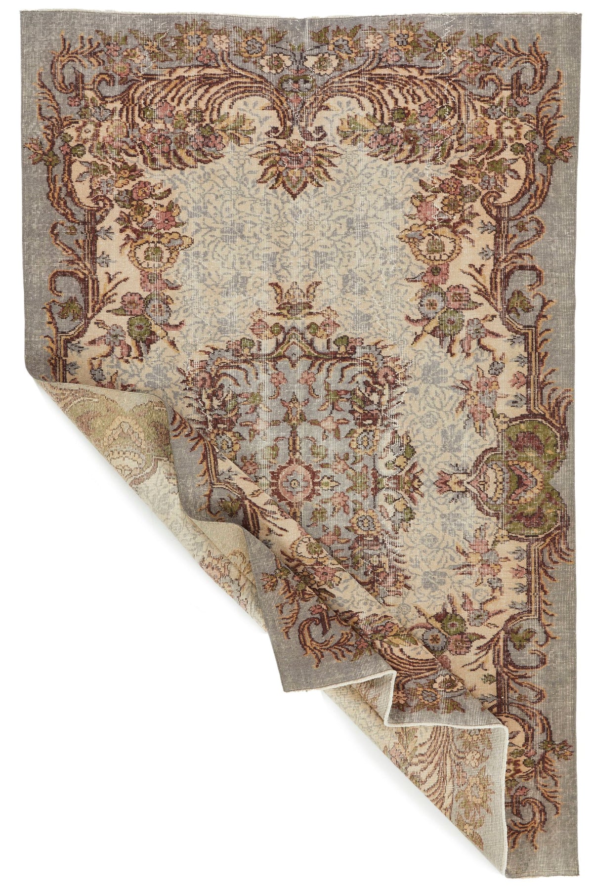 6x9 Ivory and Multicolor Anatolian Turkish Tribal Rug