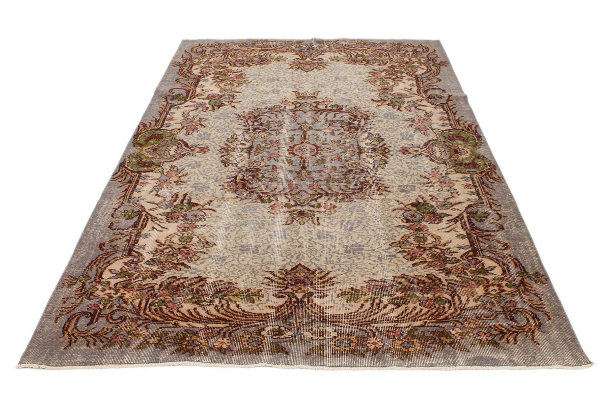 6x9 Ivory and Multicolor Anatolian Turkish Tribal Rug