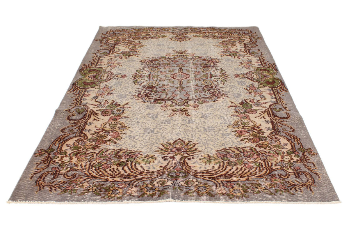 6x9 Ivory and Multicolor Anatolian Turkish Tribal Rug