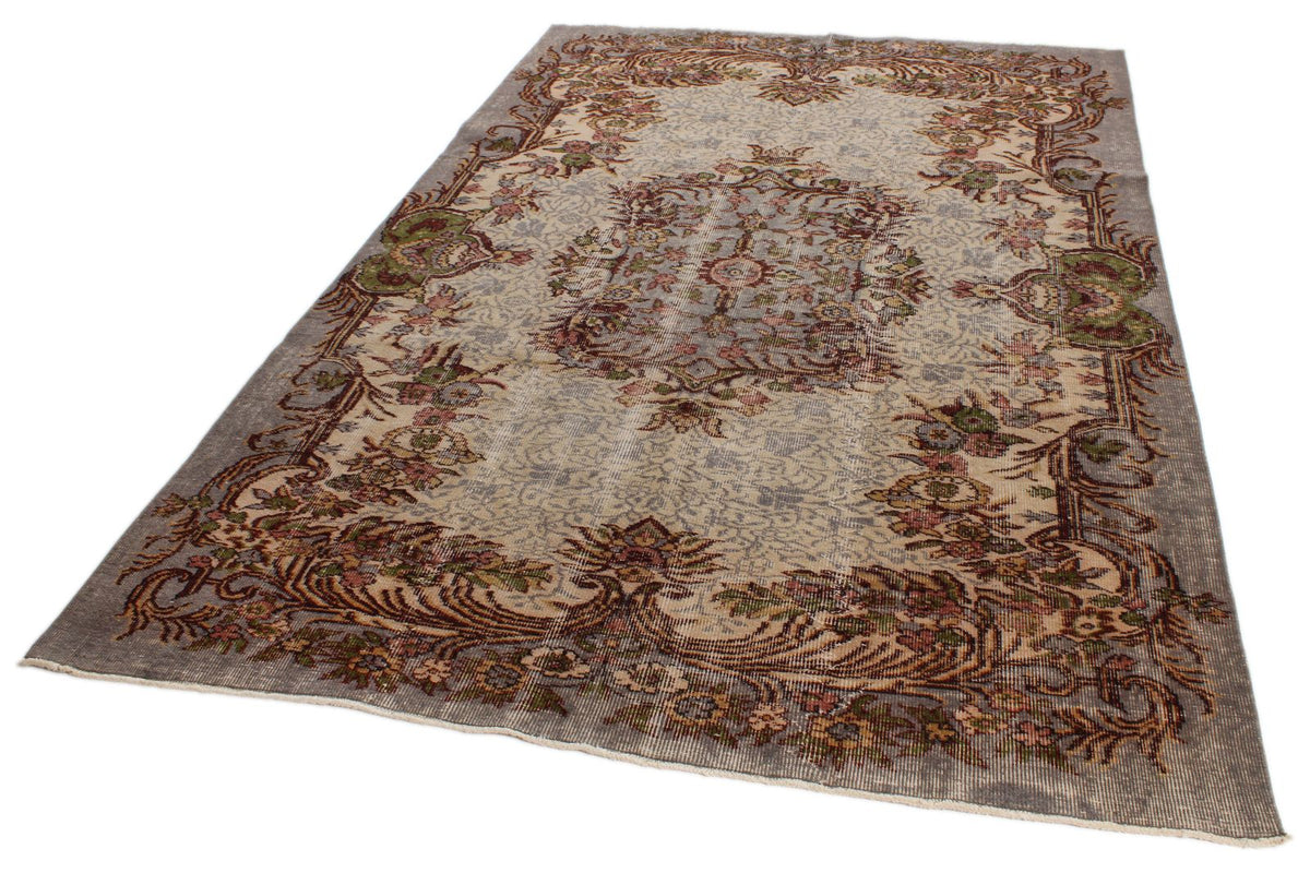 6x9 Ivory and Multicolor Anatolian Turkish Tribal Rug