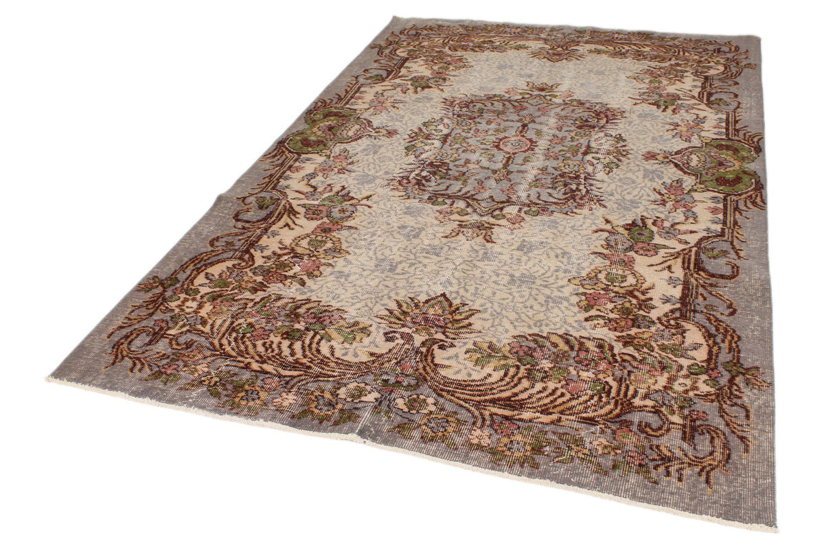 6x9 Ivory and Multicolor Anatolian Turkish Tribal Rug