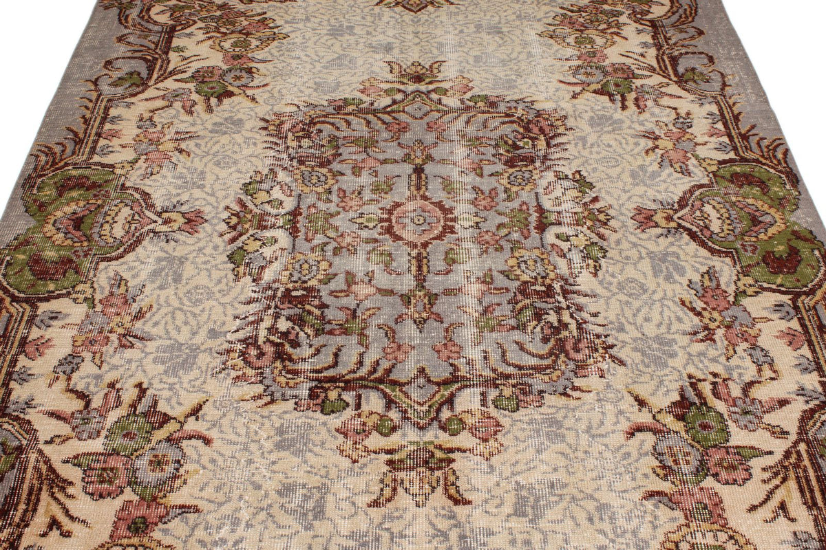 6x9 Ivory and Multicolor Anatolian Turkish Tribal Rug