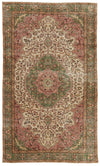 5x9 Ivory and Multicolor Turkish Overdyed Rug