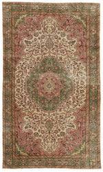 5x9 Ivory and Multicolor Turkish Overdyed Rug