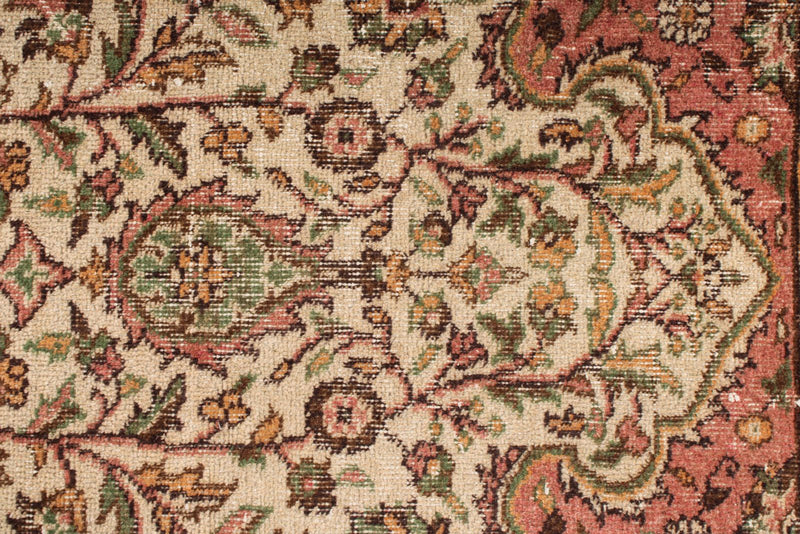 5x9 Ivory and Multicolor Turkish Overdyed Rug