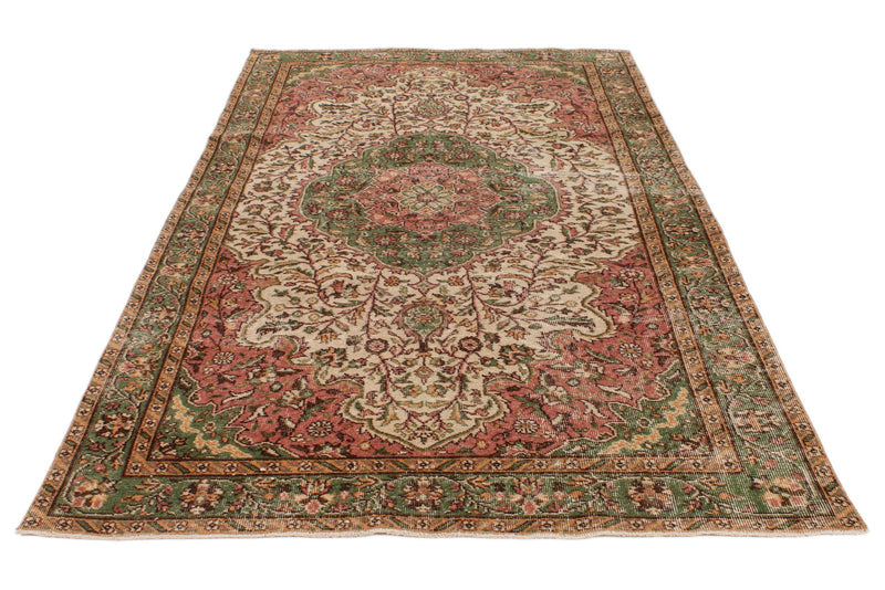 5x9 Ivory and Multicolor Turkish Overdyed Rug