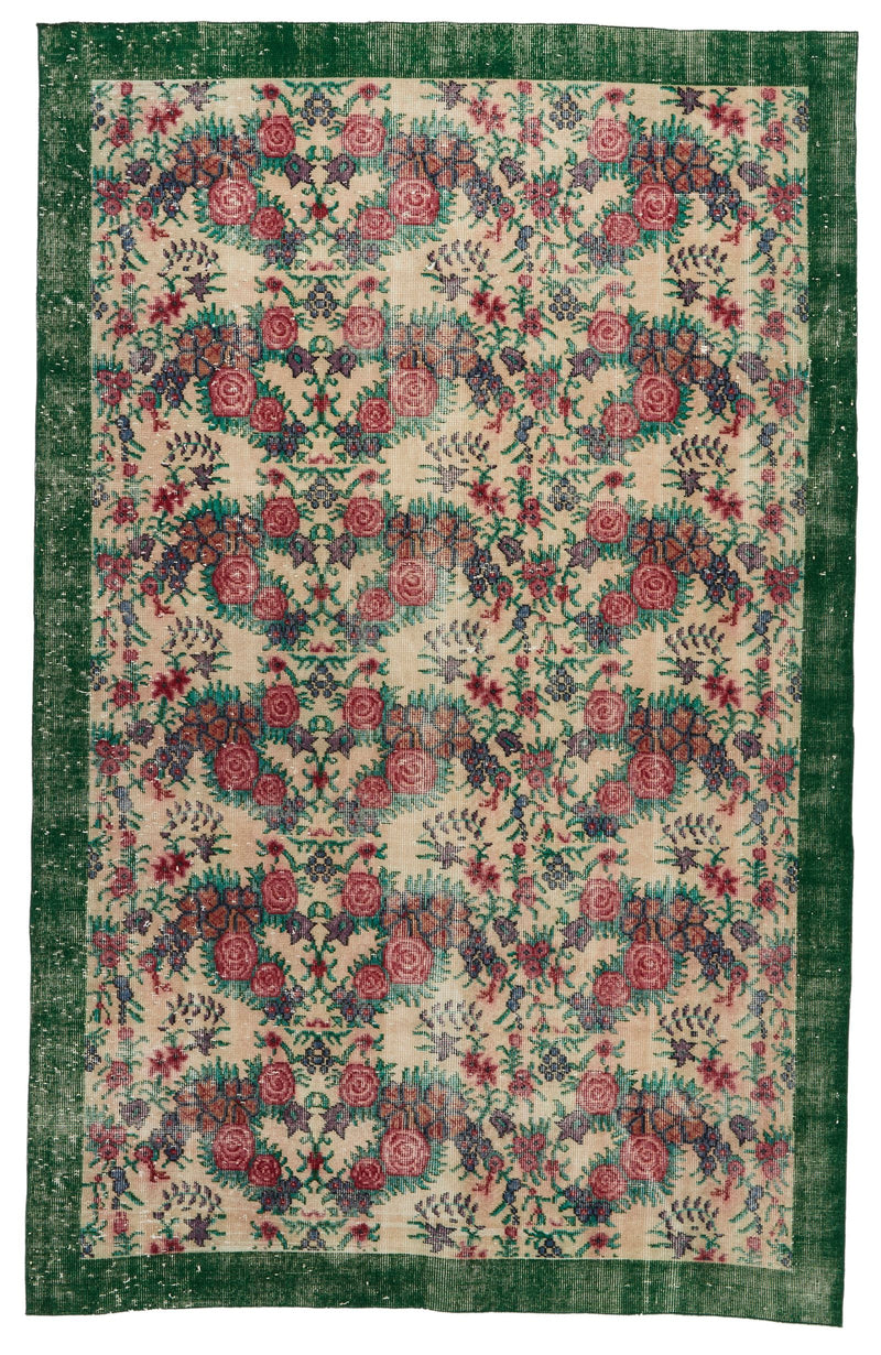 6x9 Green and Multicolor Turkish Anatolian Rug