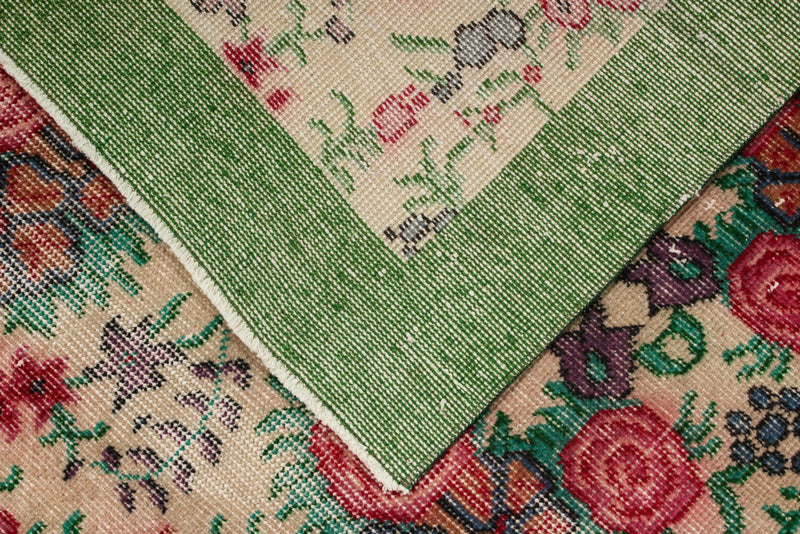 6x9 Green and Multicolor Turkish Anatolian Rug