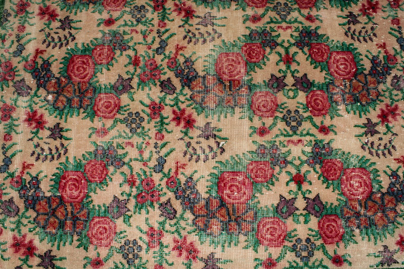 6x9 Green and Multicolor Turkish Anatolian Rug