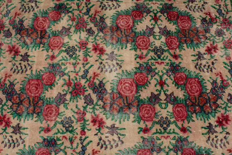 6x9 Green and Multicolor Turkish Anatolian Rug