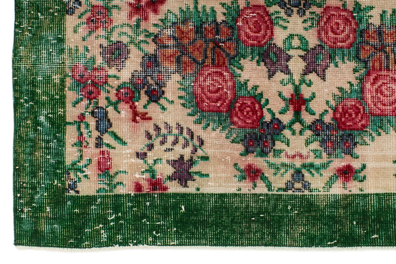 6x9 Green and Multicolor Turkish Anatolian Rug