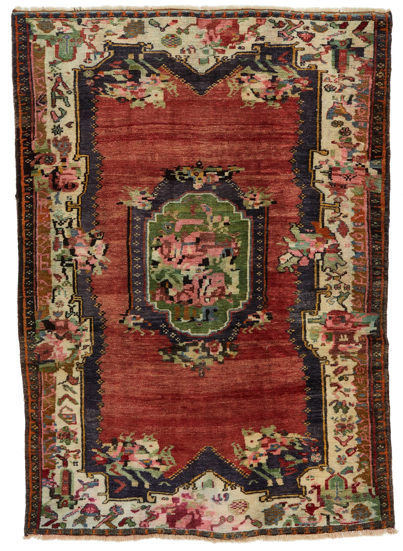 5x8 Red and Multicolor Turkish Overdyed Rug