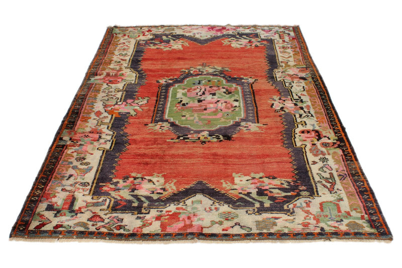 5x8 Red and Multicolor Turkish Overdyed Rug