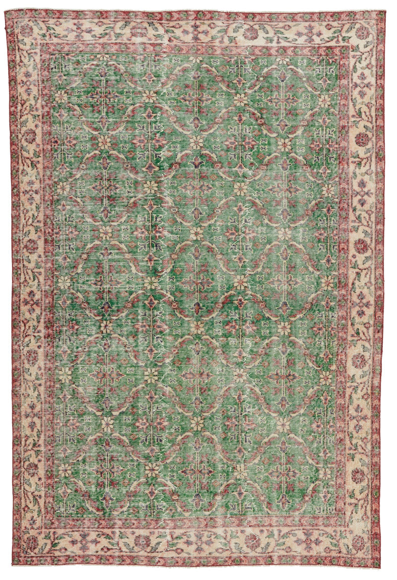 6x9 Green and Multicolor Turkish Anatolian Rug