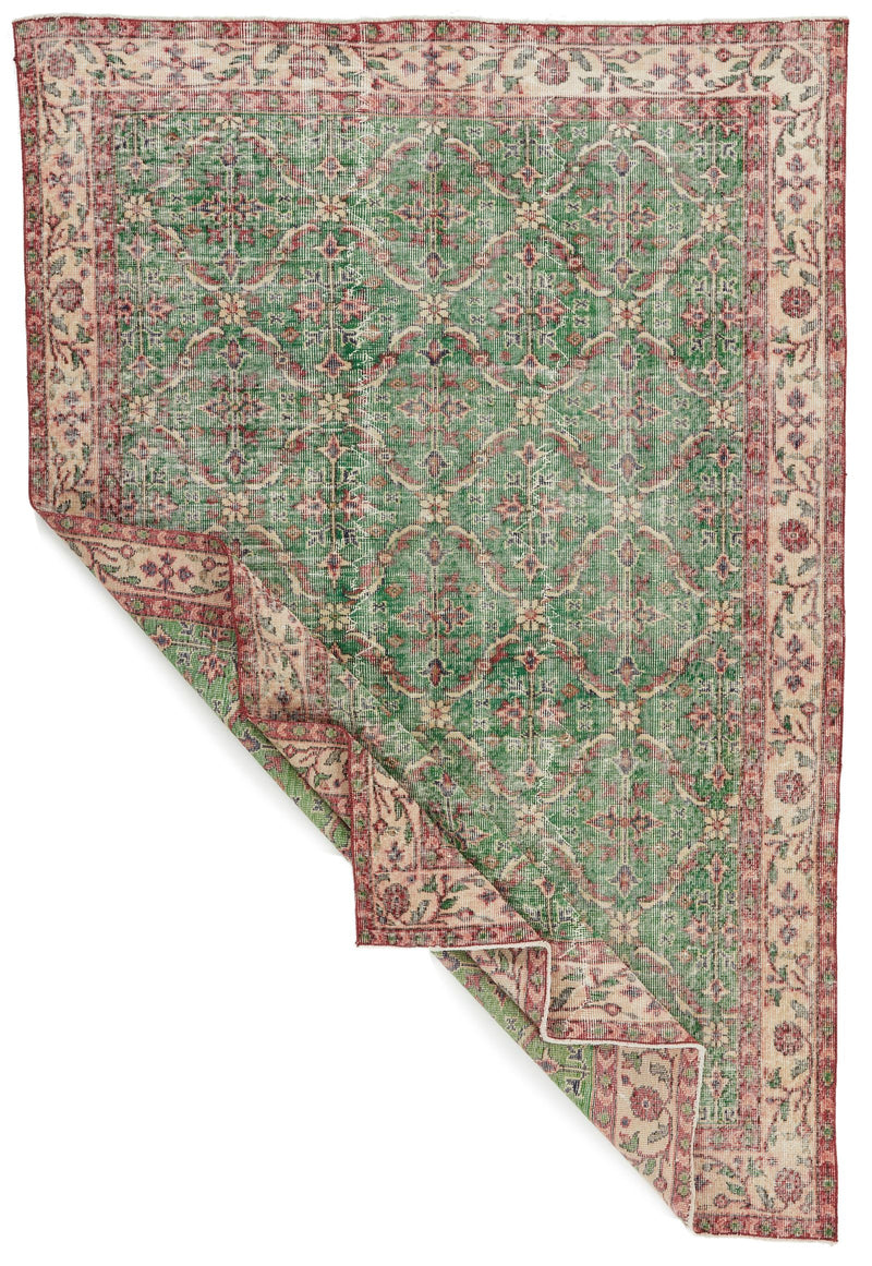 6x9 Green and Multicolor Turkish Anatolian Rug